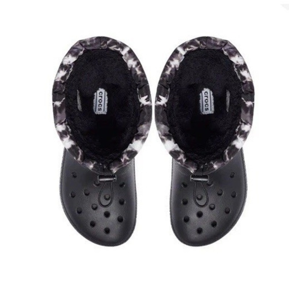 NWT Crocs Classic Lined Neo Puff Tie Dye Boot Black/White Mens 2/Women's 4 - Picture 4 of 11